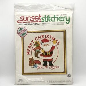 NOS Sunset Stitchery Santa Toys Merry Christmas From Embroidery Kit Vintage 2046